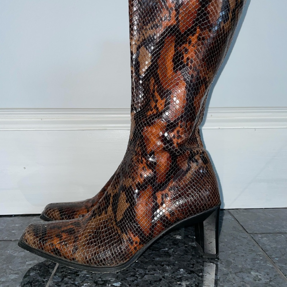 Cordani Snakeskin Leather Brown Mid Calf Boot Size 6 EU 36 Made In Italy - Picture 6 of 17